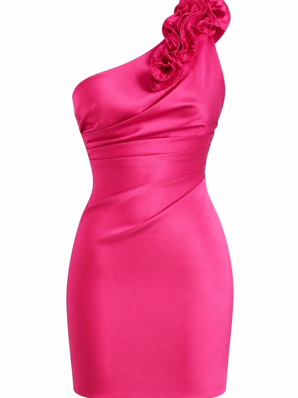Hailey Logan Hot Pink One-Shoulder Rosette Cocktail Dress